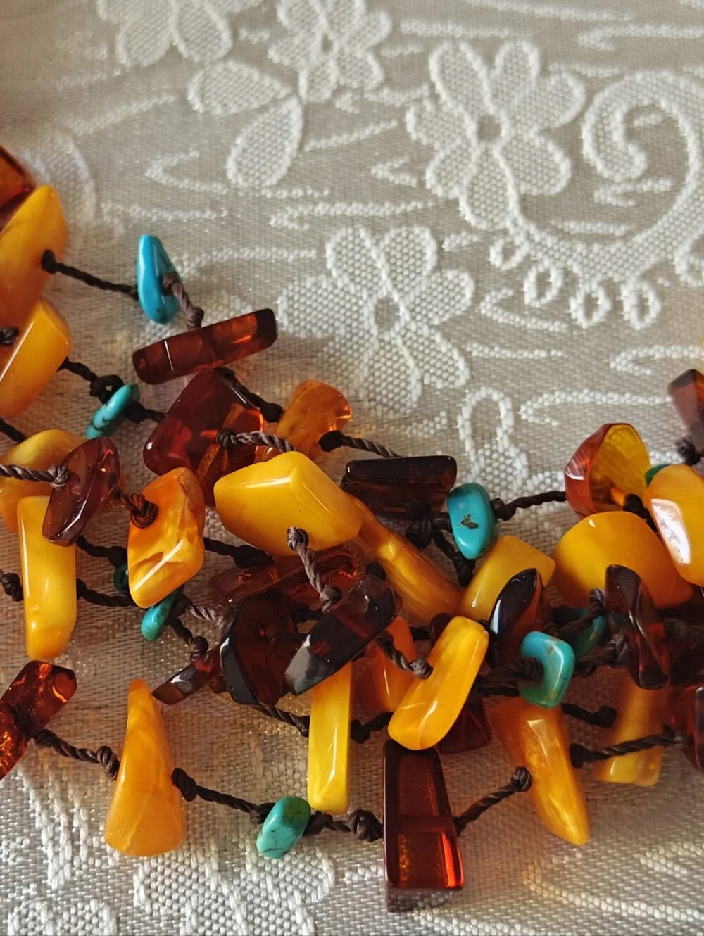Genuine Amber & Turquoise Six Strand Necklace - Picture 8 of 16